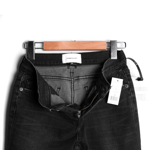 Current Elliott The Stiletto Skinny Jeans Ripped Knee Distressed Denim Black - Picture 5 of 13